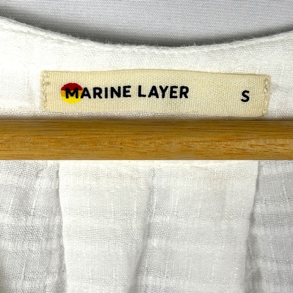 Marine Layer Women Short Sleeve Crop Cotton Blouse Sz S Minimalist Natural Beach - Picture 6 of 11